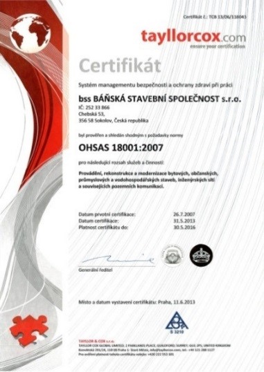 Certificate Management System Health and Safety OHSAS 18001: 2007