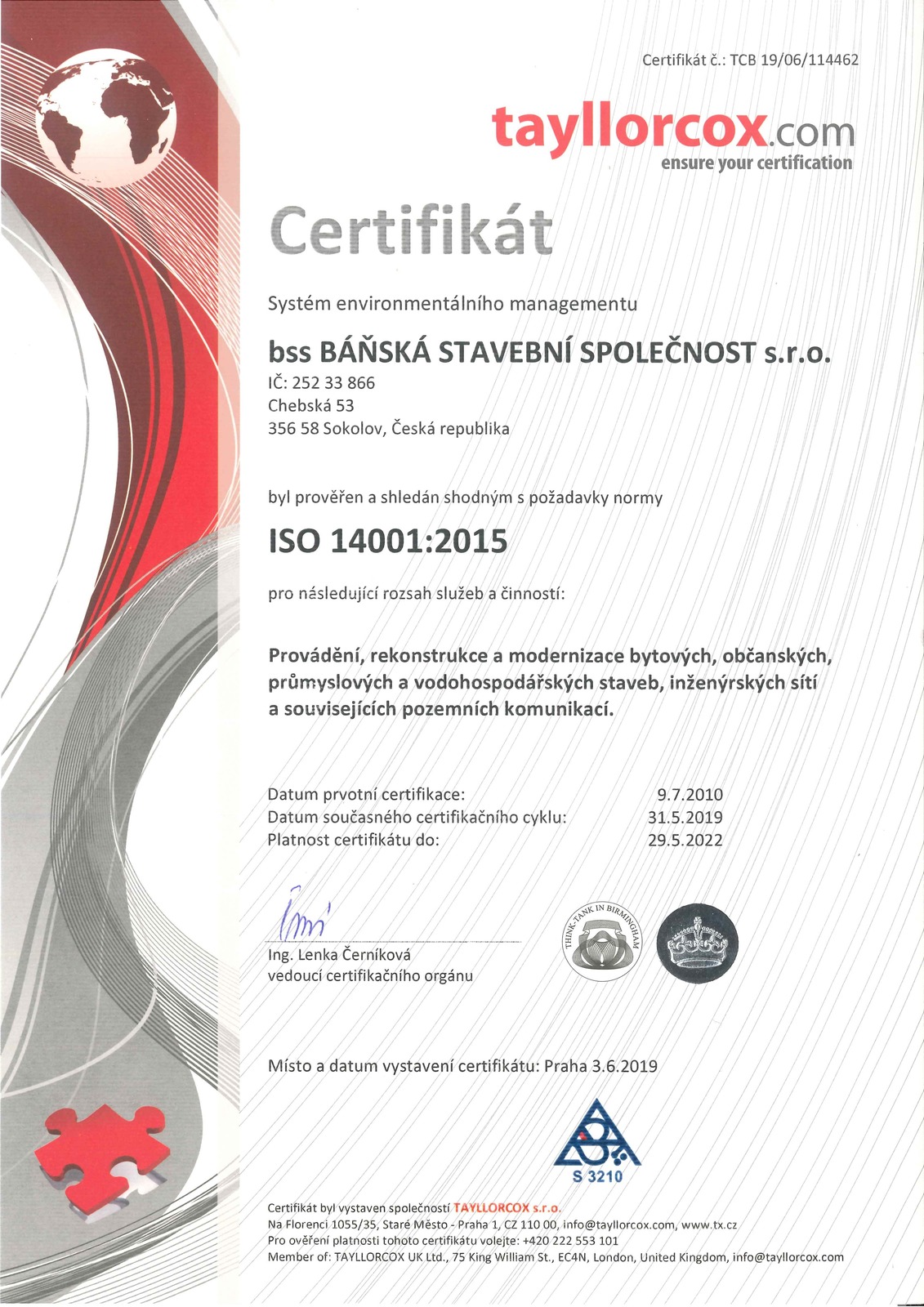 ISO 14001:2015 platnost do 29.5.2022